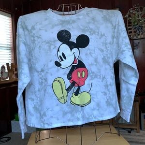 Mickey Mouse tye dye acid wash style crop top white grey sz xl